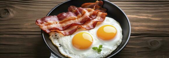 Fried eggs and bacon. AI Generated photo