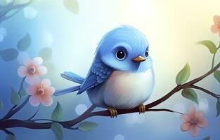 Cute little bird with a  nature background.  AI Generated. photo