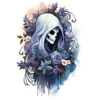 A stunning ghost holding flower bouquet and enjoying the festivities of Halloween,  AI Generated photo
