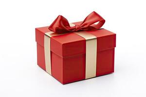 Gift box with red ribbon isolated on white background. AI Generated photo