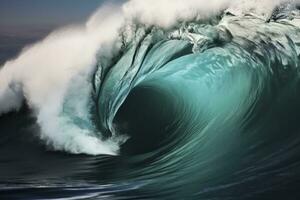 Extreme close up of thrashing emerald ocean waves. AI Generated photo