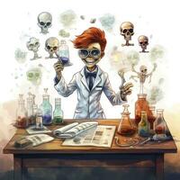 A student in a science classroom with lab equipment, watercolor. AI Generated photo