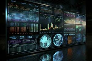 Digitally Generated Currency and Exchange Stock Chart for Finance and Economy Based Computer Software and Coding Display. AI Generated photo