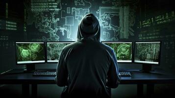 Hacker. A glimpse into the world of cyber conspiracies. AI Generated photo
