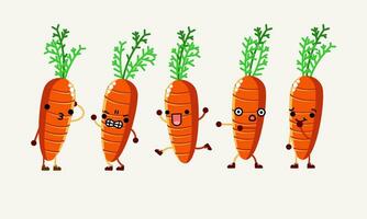 collection of cute carrot character mascot illustration with different pose and facial expression vector