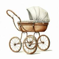 Watercolor Baby carriage Clipart on white background. AI Generated photo