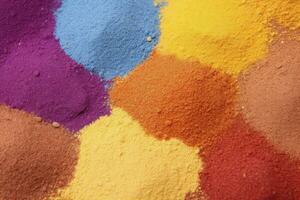 Close up of multi coloured sand background. AI Generated. photo