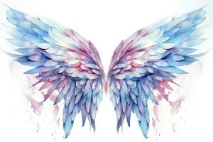 Beautiful magic watercolor blue pink wings. AI Generated photo