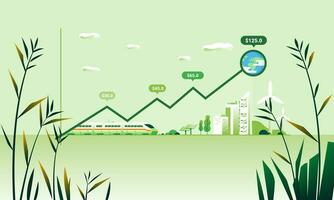 Concept of economic growth up graphic chart Green Renewable Environmental energy for earth green city, transportation, energy vector