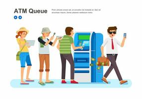 people with various proffesion line up in front of ATM machine isometric vector illustration