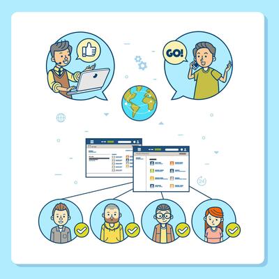 social media connect many people in world wide, internet connection for social media line art illustration