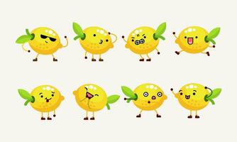 collection of cute lemon character mascot illustration with different pose and facial expression vector