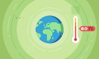 Climate change world. Earth globe with clouds. Hot thermometer temperature A flat style vector icon of Earth globe and thermometer, weather thermometer