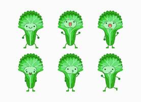 mustard greens cartoon character with different face and body expression vector illustration