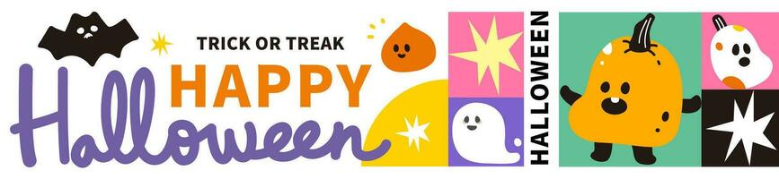 Colorful Happy Halloween sale poster banner. pumpkin and ghost characters. Text Halloween vector