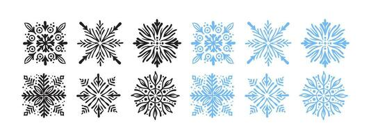 Snowflakes icons. Black and blue snowflakes. Different kinds of snowflakes. Vector scalable graphics