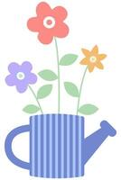 Blue watering with flowers on a white background. vector