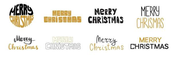 Merry Christmas collection of handwriting text. Typography set. Vector logo, emblems, text design. Vector illustration