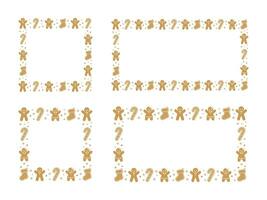 Square and Rectangle Gingerbread Cookies Frame Border Set, Christmas Winter Holiday Graphics. Homemade sweets pattern, card and social media post template. Vector illustration.