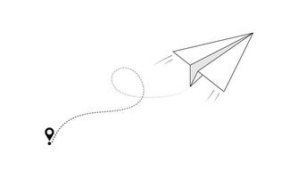 Vector paper airplane. Travel, route symbol vector illustration of hand drawn paper plane. Isolated, Outline, Hand drawn doodle airplane. paper airplane flying icon