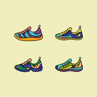 Sneaker Shoes Color Thin Line Icons Set. Vector