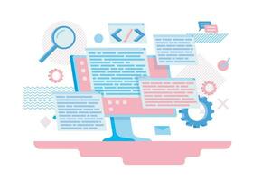 Cartoon Color Programming Software Concept Flat Design Style. Vector