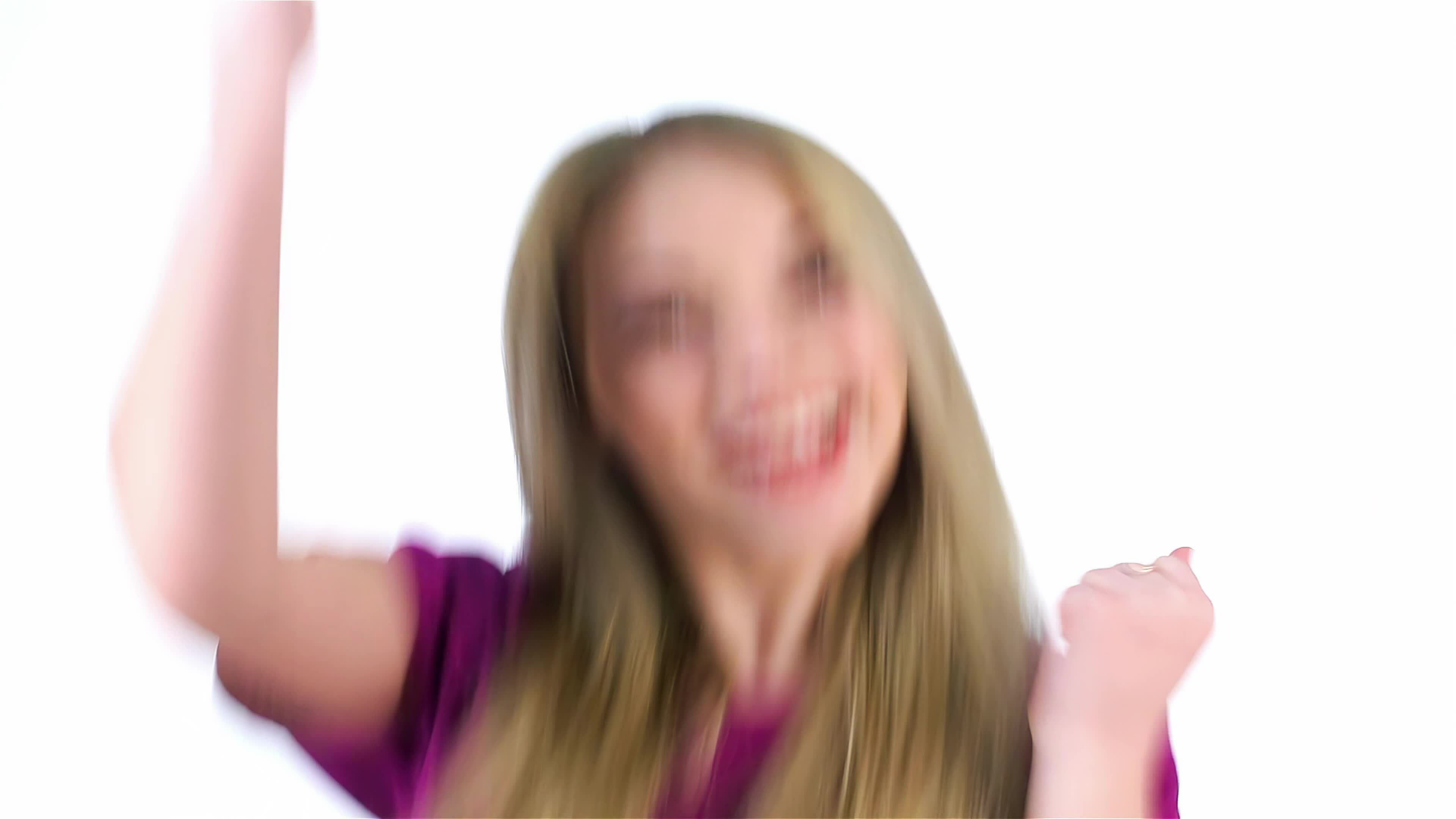 Girl expresses joy emotions on white background 32054738 Stock Video at