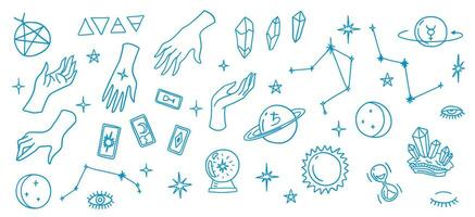 Mystic Elements Thin Line Icon Set. Vector