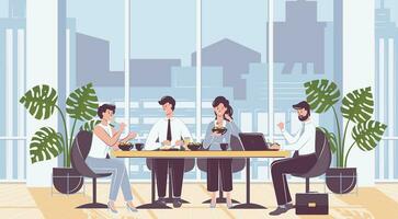 Cartoon Color Characters People and Lunch Time in Office Concept. Vector