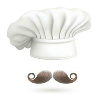 realista detallado 3d cocinero sombrero y Bigote colocar. vector