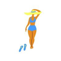 dibujos animados color personaje mujer en playa verano vacaciones concepto. vector