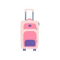 Cartoon Color Pink Travel Suitcase Bag. Vector