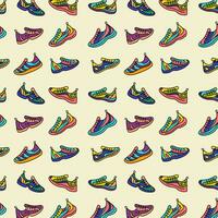 Sneaker Shoes Color Thin Line Seamless Pattern Background. Vector