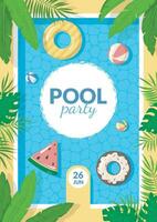 Cartoon Color Summer Pool Party Concept Template Poster Banner Card Set. Vector