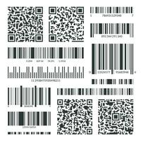 Different Black Barcodes and QR Codes Set. Vector