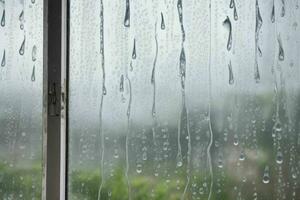 drops of rain on a window glass background. AI Generative Pro Photo