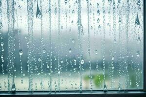 drops of rain on a window glass background. AI Generative Pro Photo