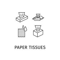 Paper Tissues Black Thin Line Icons Set. Vector