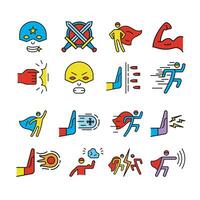 Super Hero Sign Color Thin Line Icons Set. Vector