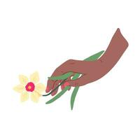 Cartoon Color Female Hand Holding Narcissist. Vector