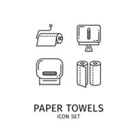 Paper Towels Black Thin Line Icons Set. Vector