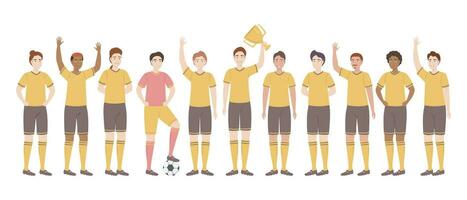 Cartoon Color Characters People Soccer Team Concept. Vector