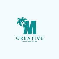 Beach Palm Tree With Letter M Logo Design Vector Image