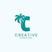 Beach Palm Tree With Letter C Logo Design Vector Image