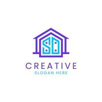 Creative Letter SD with simple house icon logo design vector image