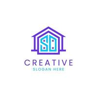 Creative Letter SD with simple house icon logo design vector image