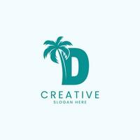 Beach Palm Tree With Letter D Logo Design Vector Image