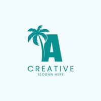 Beach Palm Tree With Letter A Logo Design Vector Image