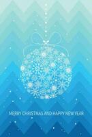 Festive Christmas card with Christmas ball made of snowflakes. Merry Christmas and Happy New Year card. Vector illustration. Vector