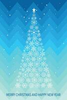 Greeting card Merry Christmas and Happy New Year. Christmas design on blue background. Christmas tree, frame, decor. Vector illustration. Vector